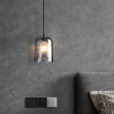 Moderne Einfachheit Zylinder Runde Glas Eisen 1-Licht Pendelleuchte für Wohnzimmer 