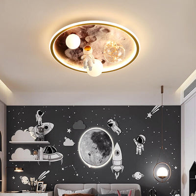 Children Creative Cartoon Astronaut Moon Acrylic LED Kids Flush Mount Ceiling Light