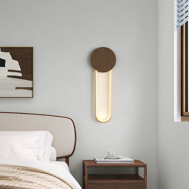 Applique murale LED ovale ronde minimaliste moderne en grain de bois et fer pour salon 