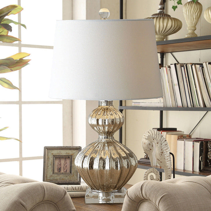 Lampe de table traditionnelle vintage en fibre de verre avec tissu en forme de gourde à 1 lumière pour chevet 
