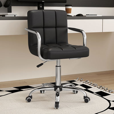 Moderne Einfachheit Leder Stahl SGS Schwamm Quadrat Gitter Schreibtischstuhl Rückenlehne Drehbar Verstellbar Für Home Office 