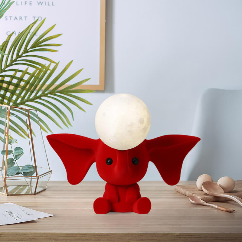 Lámpara de Mesa de 1 Luz de Resina con Elefante Creativo de Dibujos Animados y Luna 