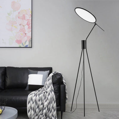 Modern Minimalist Fabric Round Shade Iron Tripod LED Standing Floor Lamp For Living Room