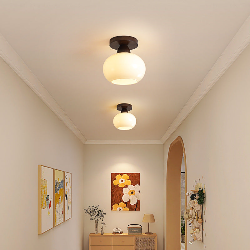 Luz de techo semiempotrada de 1 luz de vidrio y madera minimalista moderna para sala de estar 