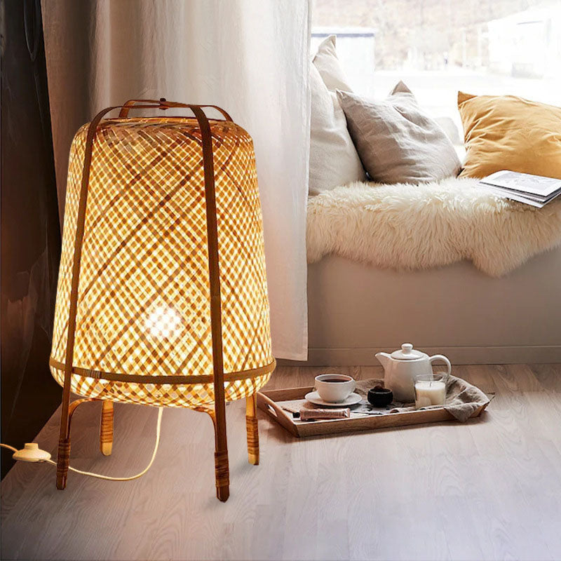Lampe de sol traditionnelle japonaise cylindrique en bambou tissé à la main 1 lumière pour chambre 
