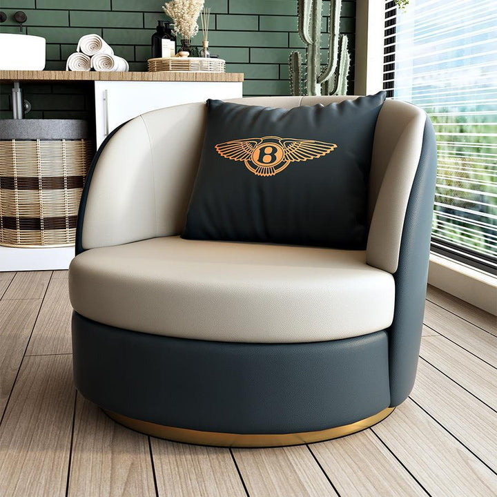 Chaise d'accent pivotante moderne de luxe en cuir rembourré rond pour chat avec dossier et accoudoirs pour salon 