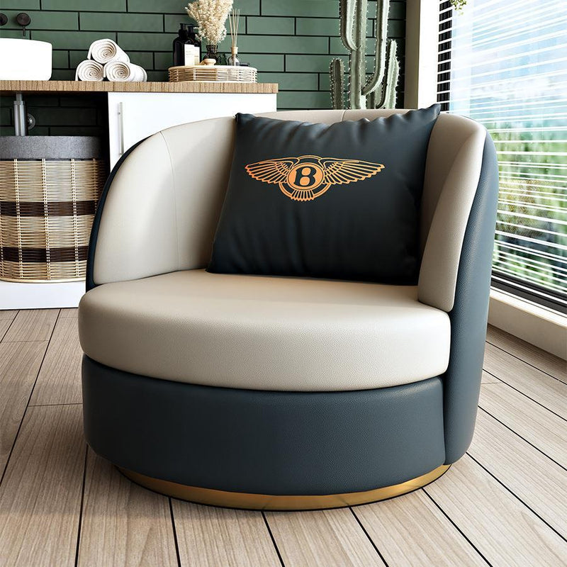 Modern Luxury Round Cat Scratch Leather Upholstered Swivel Accent Chair Backrest Armrest For Living Room