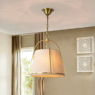 Moderne minimalistische Zylinder Kupfer Stoff 3-Licht Pendelleuchte für Schlafzimmer 