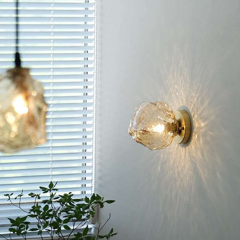 Scandinavian Modern Minimalist Stone Shape Hardware Glass 1-LIight Wall Sconce Lamp