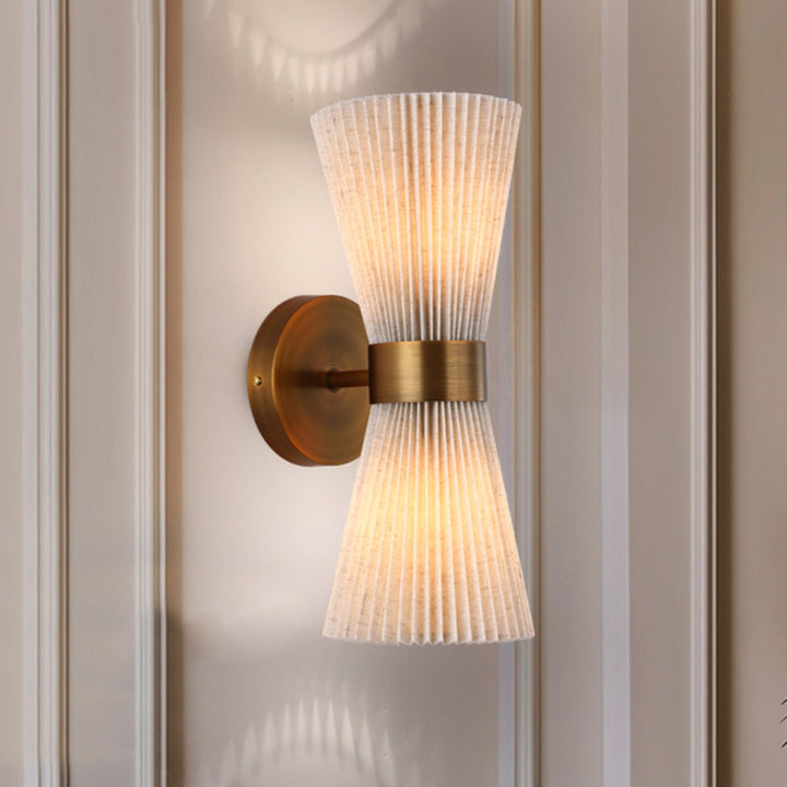 Moderne minimalistische Säule Stoff Kupfer 2-Licht Wandleuchte Lampe für Wohnzimmer 