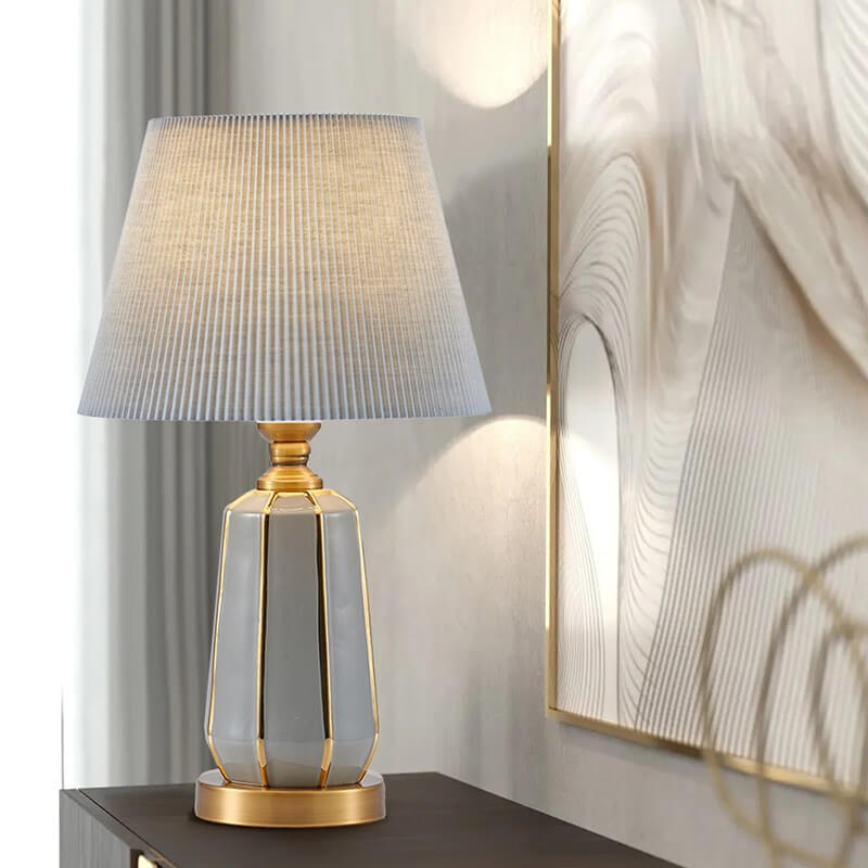 Lámpara de Mesa Moderna de Lujo Ligero Gris de Cerámica y Lino de 1 Luz 