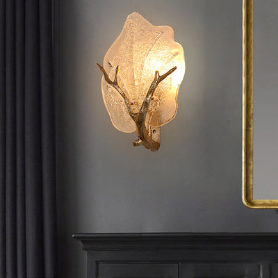 Zeitgenössische kreative Kupferglas Leave Branch 1/2 Licht Wandleuchte Lampe für Wohnzimmer 