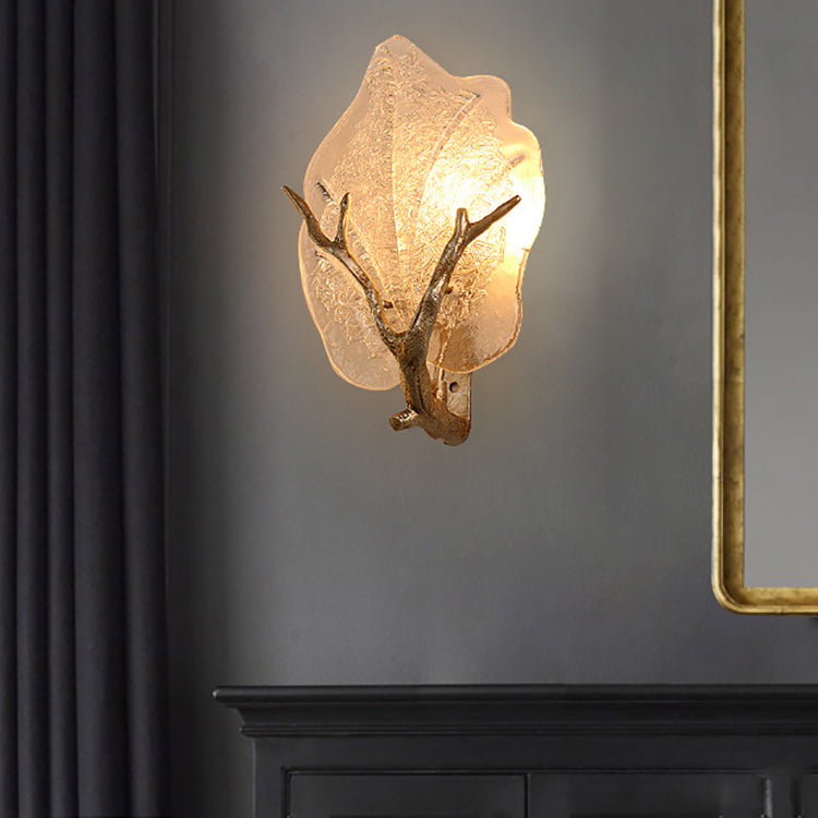 Zeitgenössische kreative Kupferglas Leave Branch 1/2 Licht Wandleuchte Lampe für Wohnzimmer 