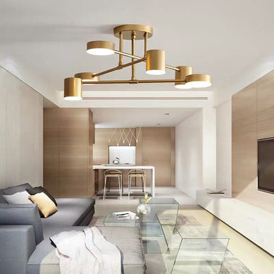 Zeitgenössische nordische Eisen Aluminium Acryl Runde Zylinder Zweig LED Semi-Flush Mount Deckenleuchte für Wohnzimmer 