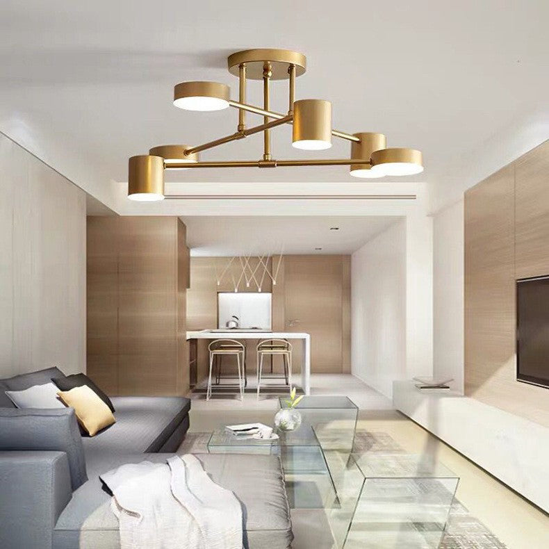 Zeitgenössische nordische Eisen Aluminium Acryl Runde Zylinder Zweig LED Semi-Flush Mount Deckenleuchte für Wohnzimmer 