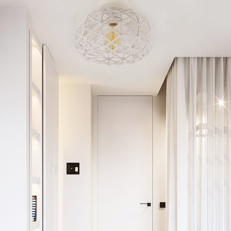 Luz de techo semiempotrada de 1 luz con cuerda de papel de hierro ovalada costera contemporánea para sala de estar 