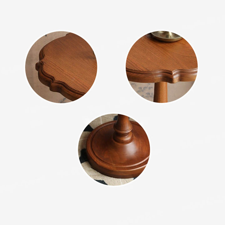 Mesa de café redonda vintage tradicional de abedul con encaje para sala de estar 