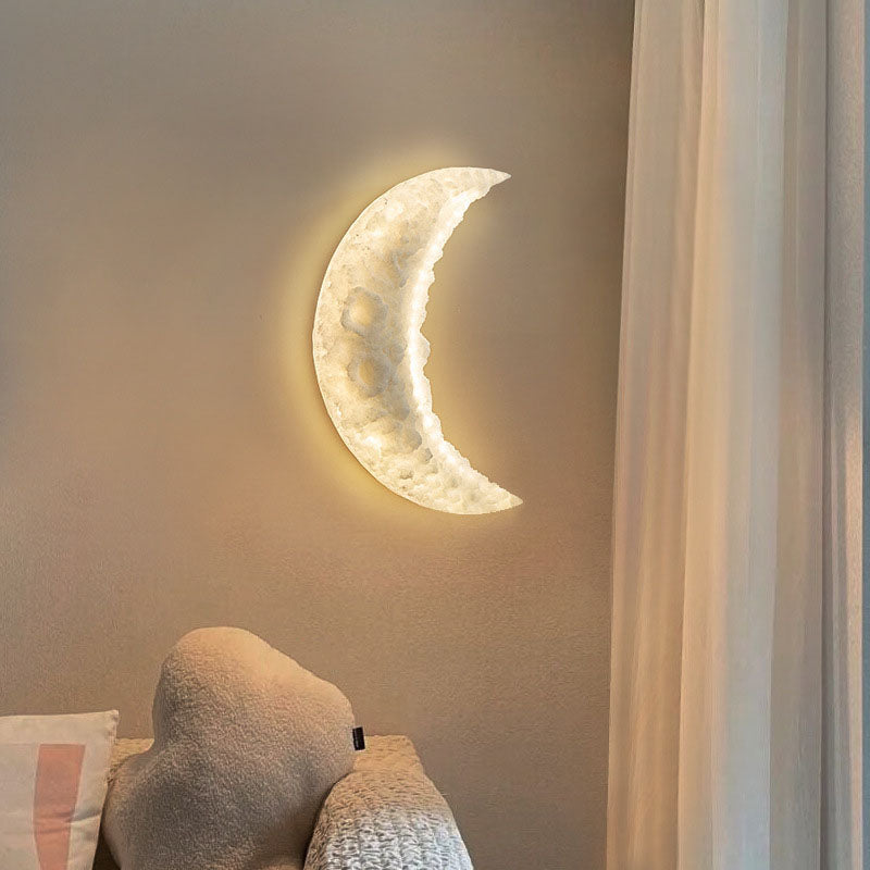 Zeitgenössische kreative Mond Carving Harz LED Wandleuchte Lampe für Wohnzimmer 