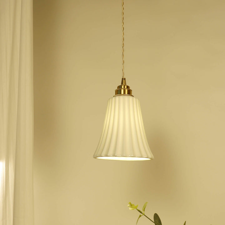 Contemporary Scandinavian Striped Ceramic Bell Shape 1-Light Pendant Light For Dining Room