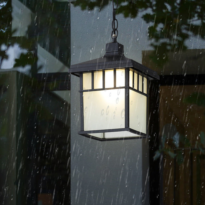 Traditional European Solar Waterproof Aluminum Glass Cubic Pane LED Pendant Light For Garden