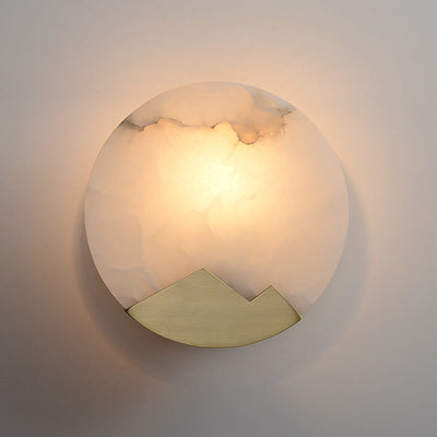 Moderne Luxus Runde Voll Kupfer Marmor 1-Licht Wandleuchte Lampe Für Wohnzimmer 