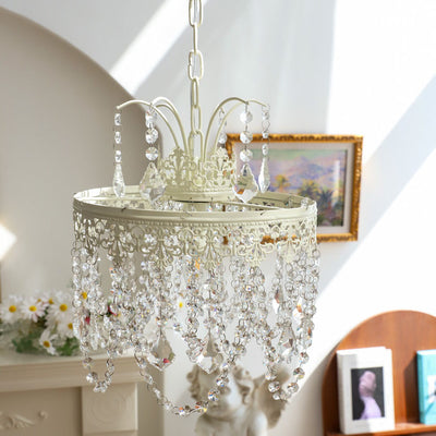 Traditional French Vintage Crystal Round Lamp Beads 1-Light Pendant Light For Bedroom