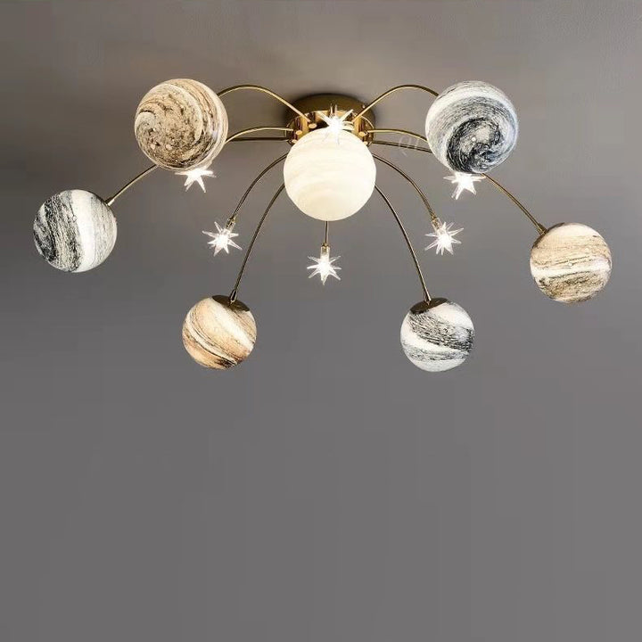 Contemporain Nordic Kids Fer Verre Balle Terre Planète 13-Lumières Semi-Plafonnier pour Chambre 