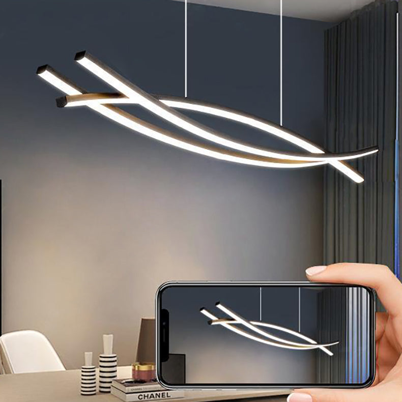 Moderne minimalistische Welle Bogen Aluminium Hardware LED Insel Licht Kronleuchter für Esszimmer 