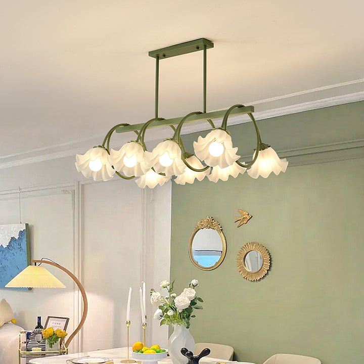 Moderne minimalistische Creme Blume Eisen Glas 6/8 Licht Insel Licht Kronleuchter für Esszimmer 