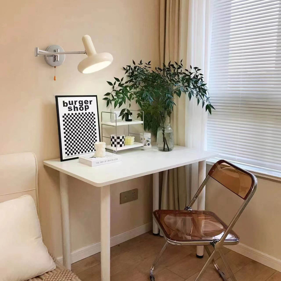 Bras oscillant rond rétractable en fer blanc crème nordique 1-lumière applique murale 