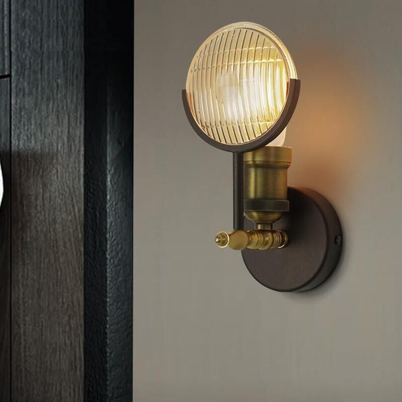 Zeitgenössische Vintage Runde Stück Eisen Glas 1-Licht Wand Leuchte Lampe für Schlafzimmer 