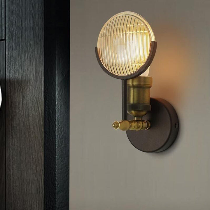 Zeitgenössische Vintage Runde Stück Eisen Glas 1-Licht Wand Leuchte Lampe für Schlafzimmer 