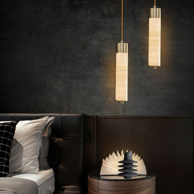 Moderne minimalistische Zylinder Kupfer Jade LED Pendelleuchte für Schlafzimmer 