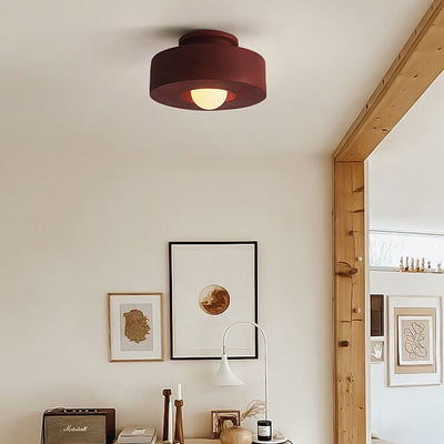 Nordic Vintage Resin Round  Drum 1- Light Semi-Flush Mount Ceiling Light