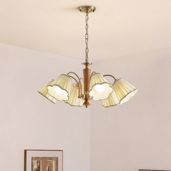 Traditioneller französischer Zweig-Blumenstoff-Kronleuchter aus Gummibaumholz und Eisen mit 3/6/8 Lichtern für Schlafzimmer 