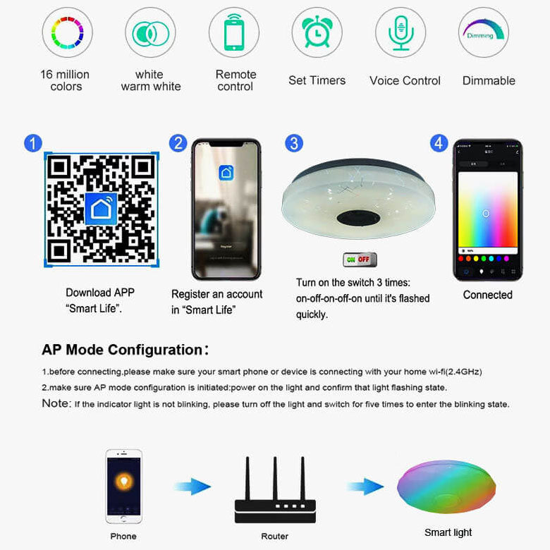 Luz de Montaje Empotrado LED Redonda Blanca Minimalista Moderna con Control Inteligente por APP y Bluetooth 