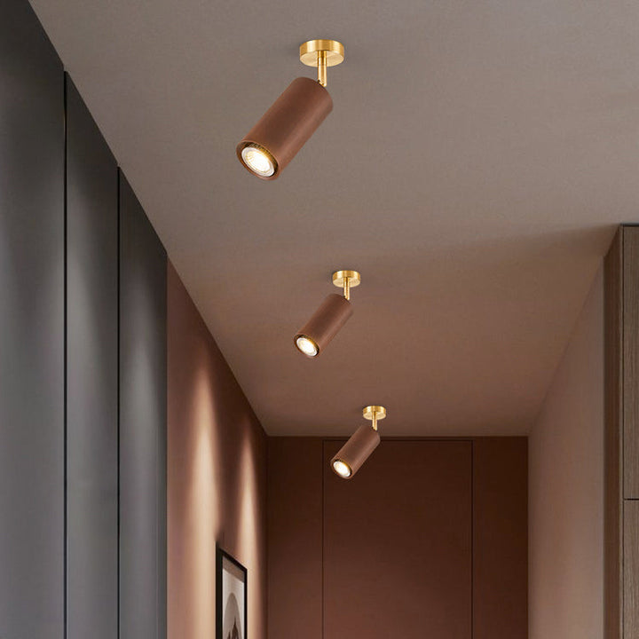Plafonnier semi-encastré LED en bois de fer cylindrique chinois traditionnel pour salon 