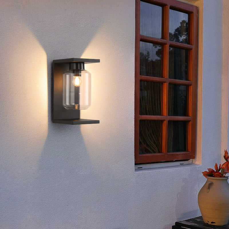 Lampe murale contemporaine industrielle étanche en acier inoxydable solaire avec cylindre en verre à 1 lumière pour patio extérieur 