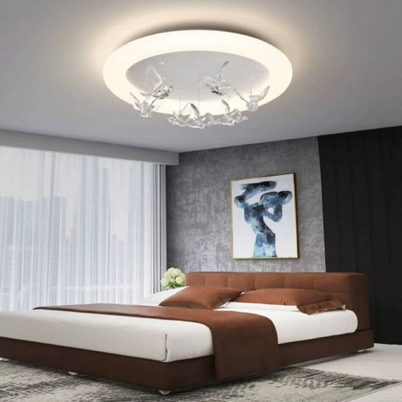 Zeitgenössische nordische runde Vogel Eisen Acryl LED Deckenleuchte für Schlafzimmer 