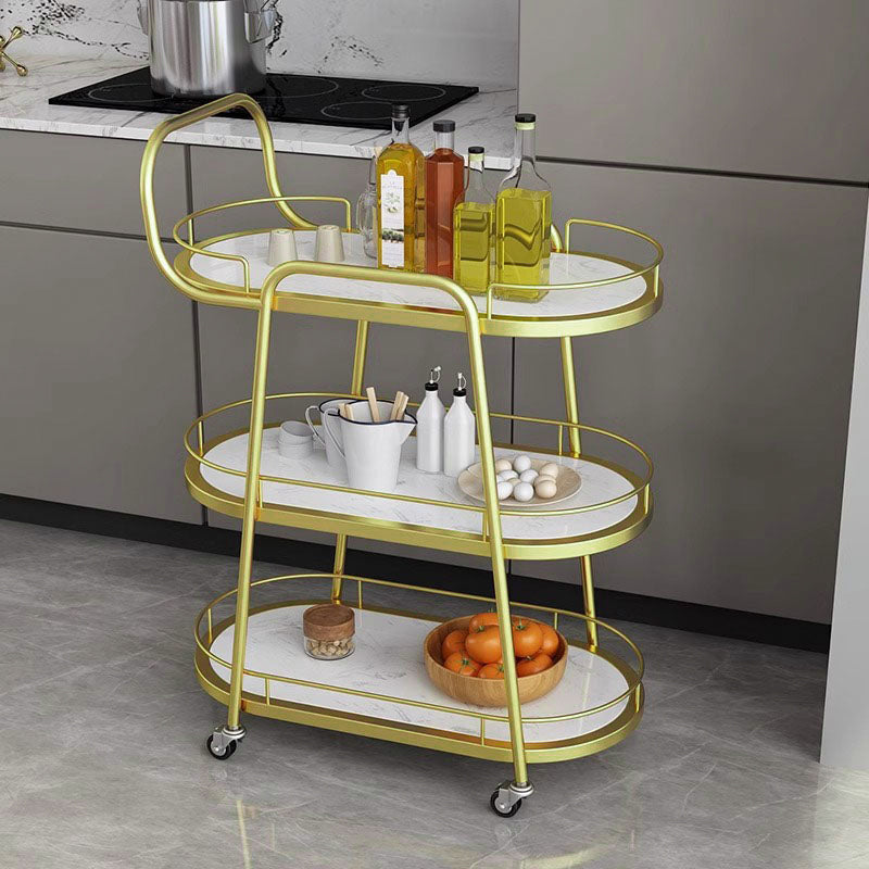 Contemporary Nordic Oval Artificial Stone Iron Dining Cart 3-Tray For Dining Room