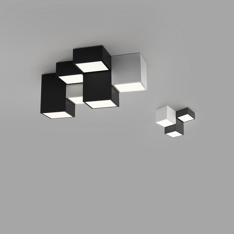 Lustre Plafonnier LED Moderne Minimaliste Cube en Fer et Acrylique pour Salon 
