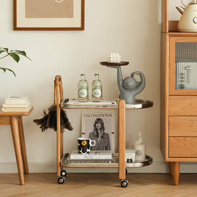 Moderner minimalistischer quadratischer Holz-Glas-Endtisch, zweistufiger Wagen, drehbar für das Wohnzimmer 