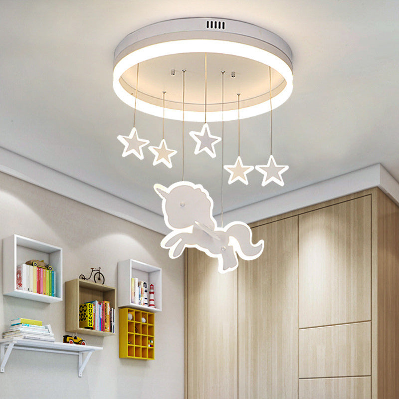 Zeitgenössische Nordic Kids Eisen Acryl Runde Einhorn Stern LED Unterputz Deckenleuchte für Schlafzimmer 