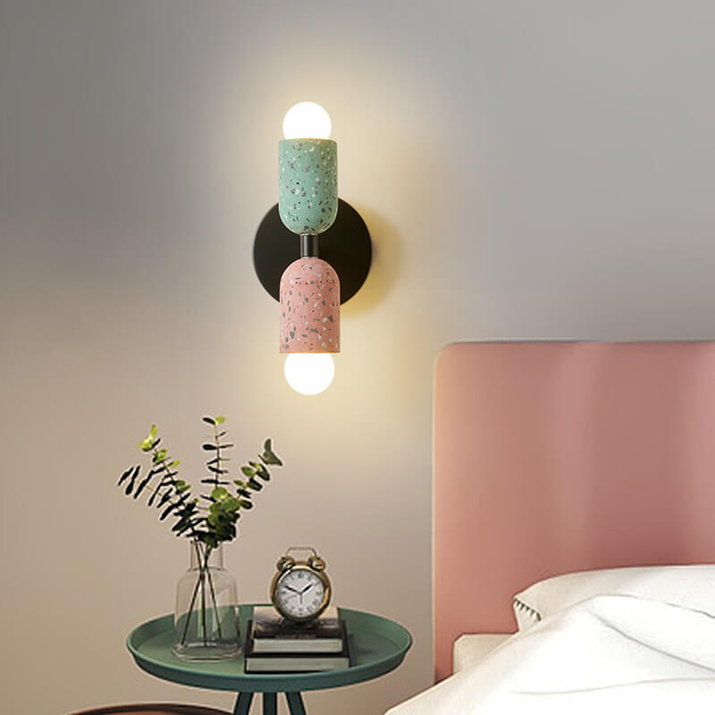 Japanische Wabi-Sabi Steinförmige Eisen-Zement 2-Licht Wandleuchte 
