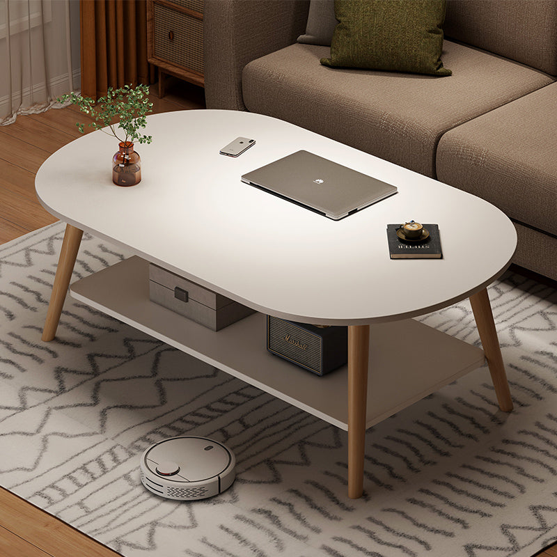 Mesa Auxiliar Moderna Minimalista de Madera Maciza con Forma de Rectángulo Redondeado de 2 Niveles Para Sala de Estar 