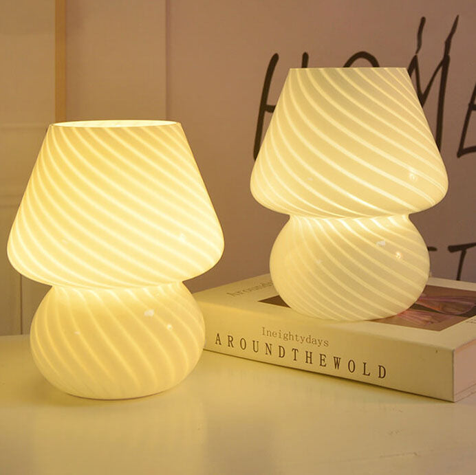 Modern Minimalist Striped Mushroom Glass 1-Light Table Lamp