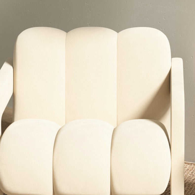 Sillón individual contemporáneo escandinavo de terciopelo y tejido sherpa con madera y espuma, con respaldo y reposabrazos, para sala de estar 