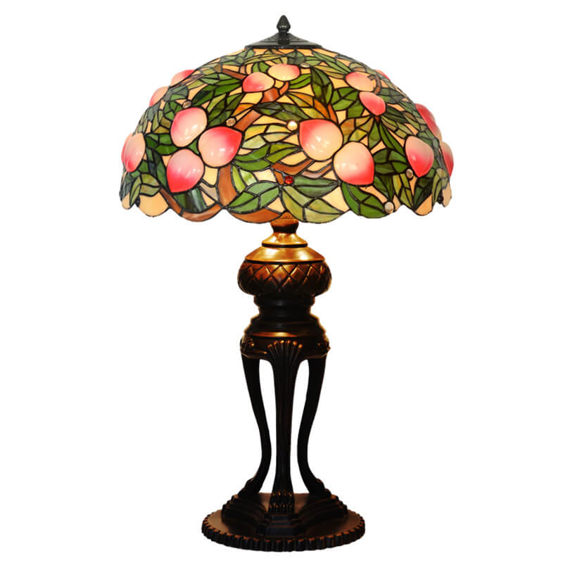 Lampe de table Tiffany Retro Peach Stained Glass Dome à 3 lumières 