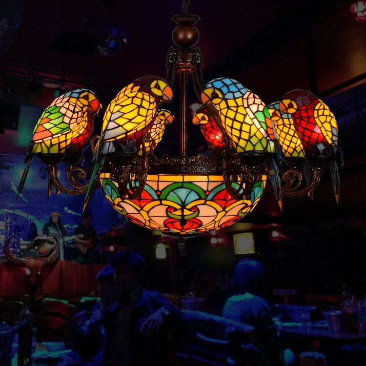 Cúpula de vidrio de metal tradicional Tiffany Loro de 11 luces para candelabros de sala de estar 