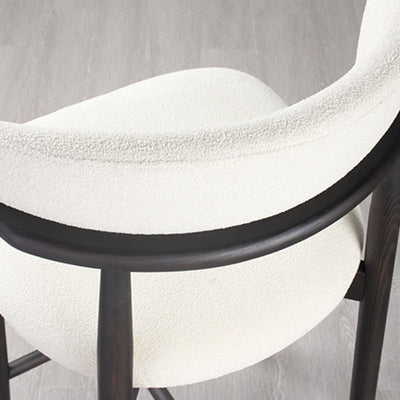 Tabouret de bar moderne minimaliste rond en velours rembourré avec dossier incurvé en bois massif pour salle à manger 